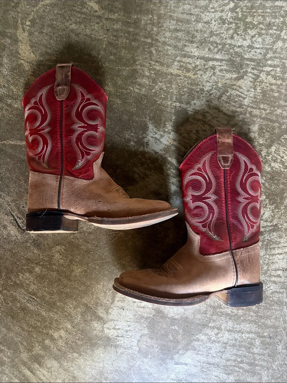 One West Kids Red and Brown Western Cowboy Boots
